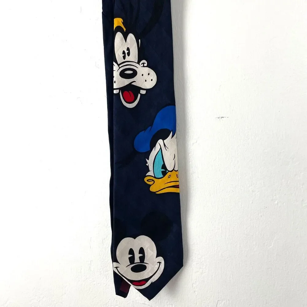 Disney Neck‎ Tie Mickey Goofy Donald Duck Dark Blue Preowned